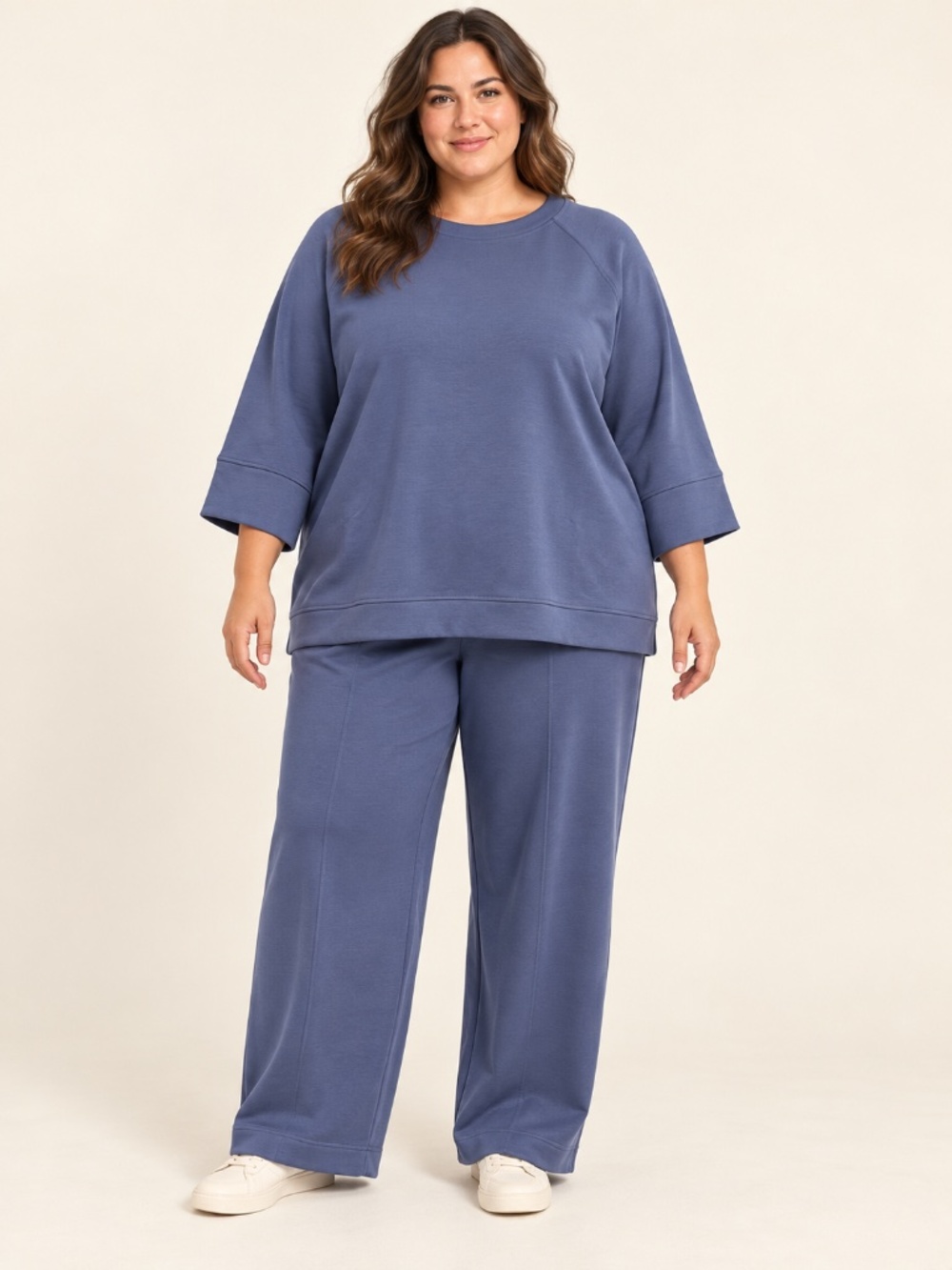 Plus - Zenana Blue Indigo Scuba Two-Piece Lounge Set